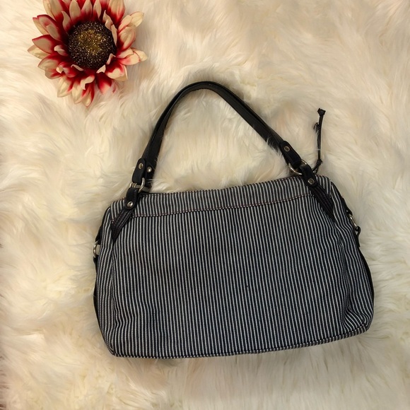 Blue and White Striped Canvas Shoulder Bag - Picture 3 of 5